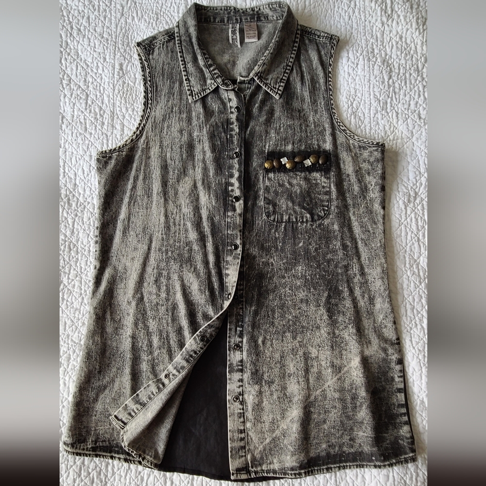 BKE Sleeveless Distressed Black & Sheer Top